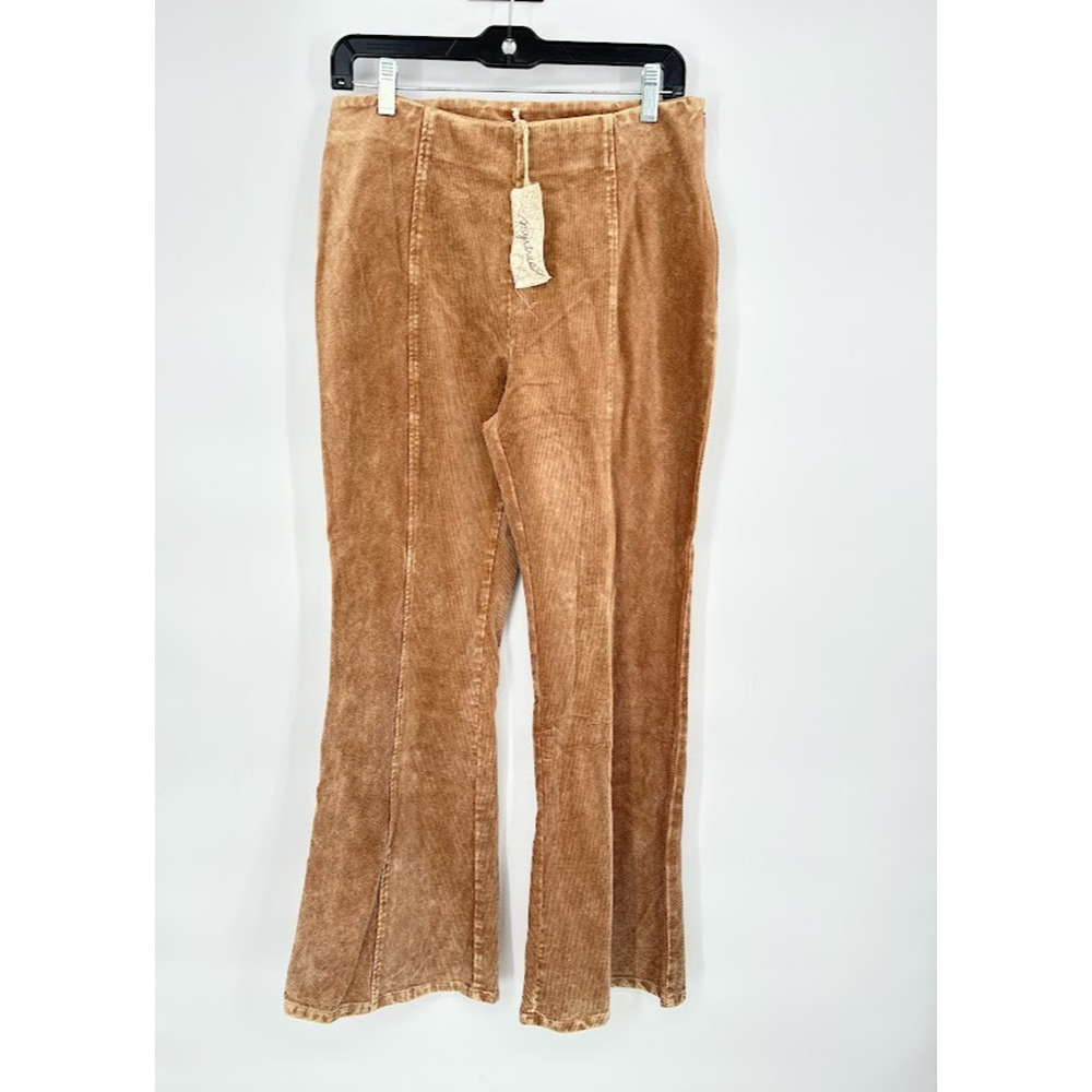 Mystree Brown Wide Leg Flare Corduroy Pants Women Size Large Pull On Boho Earthy
